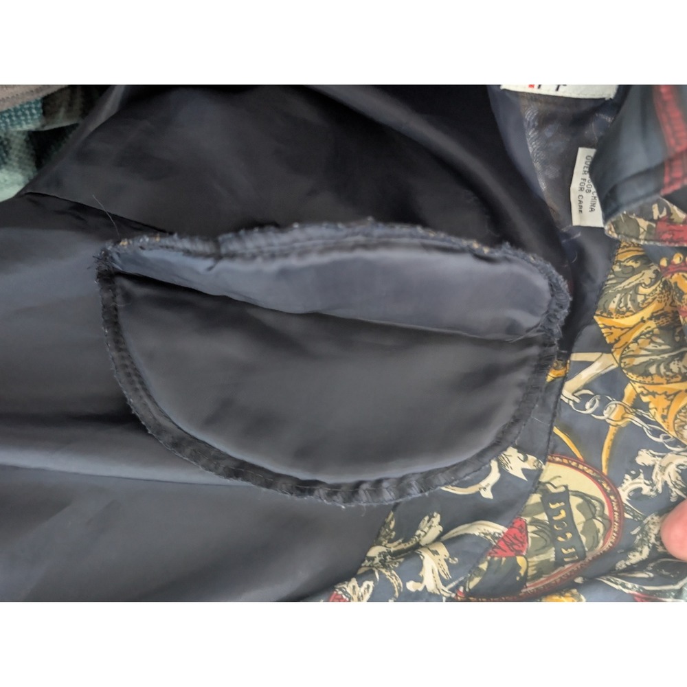 Lady CA Sport Vintage Silk Bomber Jacket 2X Navy Blue Baroque Chain Print Zip - Picture 9 of 11